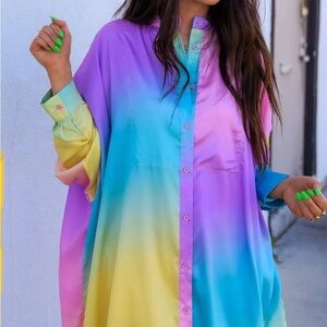 Satin playsuit in rainbow Daydream